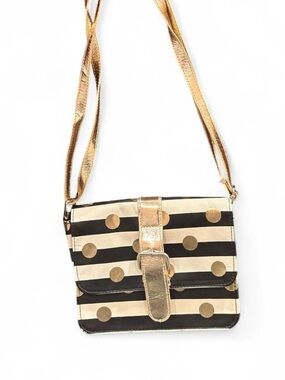 Metallic Gold Polka Dot & Black Striped Crossbody Bag